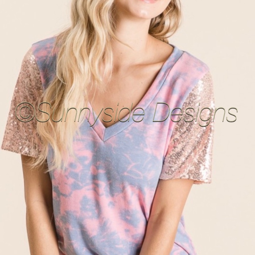 New Cotton Candy Sequin Sleeves Adorable Top Small